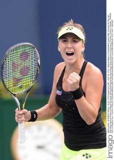AUG 16, 2015: Belinda Bencic of Switzerland reacts after winning the first set tiebreaker against Simona Halep of Romania during the Rogers Cup tournament final at the Aviva Centre in Toronto, Ontario, Canada. TENNIS: AUG 16 Rogers Cup - Toronto Icon1508160444 EDITORIAL USE ONLY