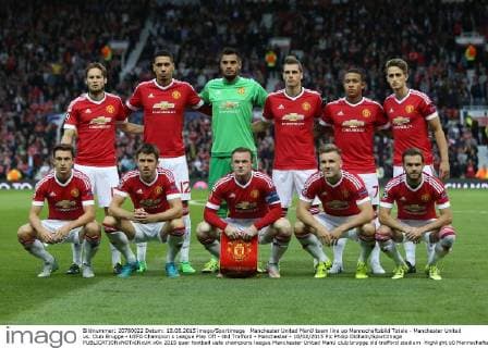 Manchester United ManU team line up Mannschaftsbild Totale - Manchester United vs. Club Brugge - UEFA Champion s League Play Off - Old Trafford - Manchester - 18 08 2015 Pic Philip Oldham SportImage EDITORIAL USE ONLY. No use with unauthorised audio, video, data, fixture lists, club league logos or live services. Online in-match use limited to 120 images, no video emulation. No use in betting, games or single club league player publications.