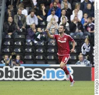 18.08.2015. Derby, England. Skybet Championship. Derby County versus Middlesbrough. Middlesbrough s Kike celebrates after scoring a goal. xRolandxHarrisonx  ActionPlus11650750