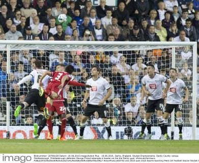 18.08.2015. Derby, England. Skybet Championship. Derby County versus Middlesbrough. Middlesbrough defender George Friend attempts a header on the the Derby goal. xRolandxHarrisonx  ActionPlus11650752