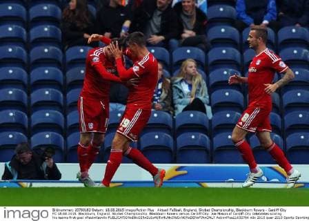 Aktuell FuÃŸball, England, Skybet Championship, Blackburn Rovers - Cardiff City FC 18.08.2015. Blackburn, England. Skybet Championship. Blackburn Rovers versus Cardiff City. Joe Mason of Cardiff City celebrates scoring his teams first goal xPaulxKeevilx  ActionPlus11650764
