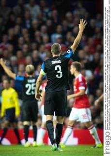 - MANCHESTER, UNITED KINGDOM: Club s Timmy Simons gestures during a soccer game between British club Manchester United ManU FC and Belgian team Club Brugge KV in Manchester, United Kingdom, Tuesday 18 August 2015, the first leg of the play-offs for the UEFA Champions League competition. BRUNOxFAHY  x04682721x