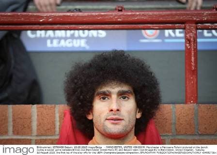 - MANCHESTER, UNITED KINGDOM: Manchester s Marouane Fellaini pictured on the bench during a soccer game between British club Manchester United ManU FC and Belgian team Club Brugge KV in Manchester, United Kingdom, Tuesday 18 August 2015, the first leg of the play-offs for the UEFA Champions League competition. BRUNOxFAHY  x04682731x