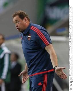 Aug. 18, 2015 - Lisbon, Portugal - CSKA s coach Leonid Slutskiy reacts during the Champions League football play-off first leg match between Sporting CP and PFC CSKA Moscow at Jose Alvalade Stadium in Lisbon on August 18, 2015. NURPHOTO CARLOS PALMA. FBL-EUR-C1-SPORTING-CSKA  - ZUMAn230