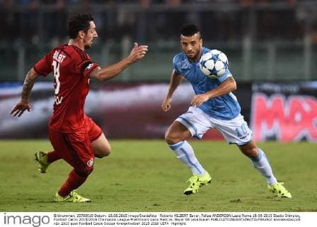 Roberto HILBERT Bayer, Felipe ANDERSON Lazio Roma 18-08-2015 Stadio Olimpico, Football Calcio 2015 2016 Champions League Preliminary Lazio Rom vs. Bayer 04 Leverkusen andreaxstaccioli