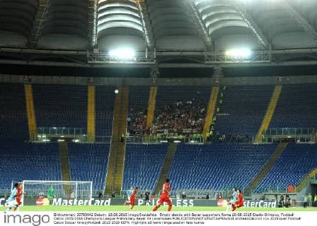 Empty stands with Bayer supporters Roma 18-08-2015 Stadio Olimpico, Football Calcio 2015 2016 Champions League Preliminary Bayer 04 Leverkusen andreaxstaccioli