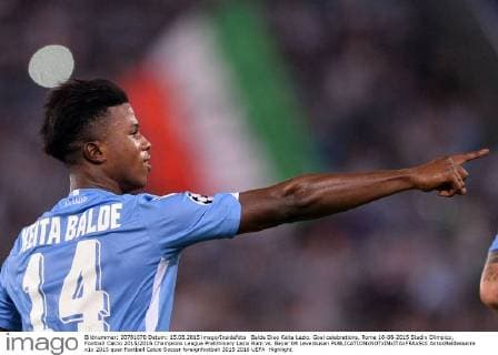 Balde Diao Keita Lazio. Goal celebrations. Roma 18-08-2015 Stadio Olimpico, Football Calcio 2015 2016 Champions League Preliminary Lazio Rom vs. Bayer 04 Leverkusen AntoxBaldassarre