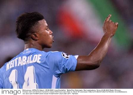 Balde Diao Keita Lazio. Goal celebrations. Roma 18-08-2015 Stadio Olimpico, Football Calcio 2015 2016 Champions League Preliminary Lazio Rom vs. Bayer 04 Leverkusen AntoxBaldassarre