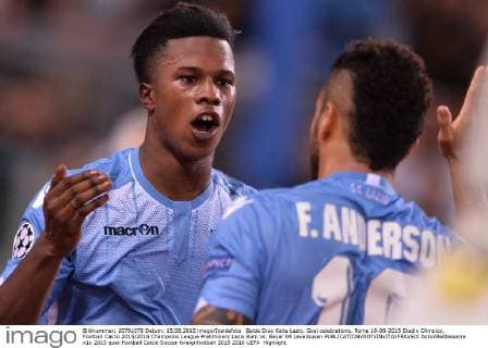 Balde Diao Keita Lazio. Goal celebrations. Roma 18-08-2015 Stadio Olimpico, Football Calcio 2015 2016 Champions League Preliminary Lazio Rom vs. Bayer 04 Leverkusen AntoxBaldassarre