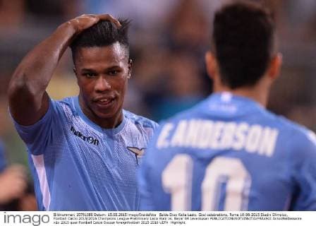 Balde Diao Keita Lazio. Goal celebrations. Roma 18-08-2015 Stadio Olimpico, Football Calcio 2015 2016 Champions League Preliminary Lazio Rom vs. Bayer 04 Leverkusen AntoxBaldassarre