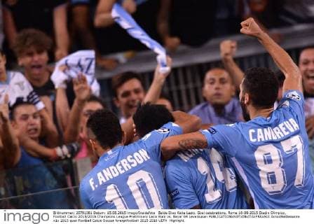 Balde Diao Keita Lazio. Goal celebrations. Roma 18-08-2015 Stadio Olimpico, Football Calcio 2015 2016 Champions League Preliminary Lazio Rom vs. Bayer 04 Leverkusen AntoxBaldassarre