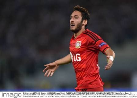 FUSSBALL CHAMPIONS LEAGUE SAISON 2015 2016 QUALIFIKATION Lazio Rom - Bayer 04 Leverkusen 18.08.2015 Hakan Calhanoglu (Bayer 04 Leverkusen) 