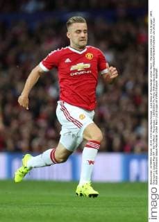 Luke Shaw of Manchester United ManU - Manchester United vs. Club Brugge - UEFA Champion s League Play Off - Old Trafford - Manchester - 18 08 2015 Pic Philip Oldham SportImage EDITORIAL USE ONLY. No use with unauthorised audio, video, data, fixture lists, club league logos or live services. Online in-match use limited to 120 images, no video emulation. No use in betting, games or single club league player publications.