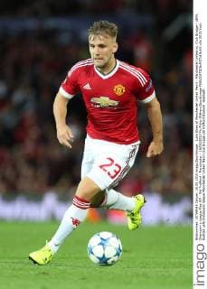 Luke Shaw of Manchester United ManU - Manchester United vs. Club Brugge - UEFA Champion s League Play Off - Old Trafford - Manchester - 18 08 2015 Pic Philip Oldham SportImage EDITORIAL USE ONLY. No use with unauthorised audio, video, data, fixture lists, club league logos or live services. Online in-match use limited to 120 images, no video emulation. No use in betting, games or single club league player publications.