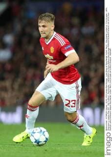 Luke Shaw of Manchester United ManU - Manchester United vs. Club Brugge - UEFA Champion s League Play Off - Old Trafford - Manchester - 18 08 2015 Pic Philip Oldham SportImage EDITORIAL USE ONLY. No use with unauthorised audio, video, data, fixture lists, club league logos or live services. Online in-match use limited to 120 images, no video emulation. No use in betting, games or single club league player publications.
