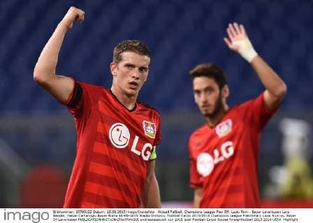 Aktuell Fußball, Champions League Play Off, Lazio Rom - Bayer Leverkusen Lars Bender, Hakan Calhanoglu Bayer Roma 18-08-2015 Stadio Olimpico, Football Calcio 2015 2016 Champions League Preliminary Lazio Rom vs. Bayer 04 Leverkusen andreaxstaccioli