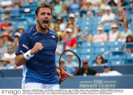 Aug. 19, 2015 - Mason, Ohio, United States - STAN WAWRINKA of Switzerland celebrates winning the second set in his match v. B.Coric at the Western & Southern Open in Mason Ohio on Wednesday 19 August 2015 Tennis 2015 -Western & Southern Open - Day 3 - ZUMAl132