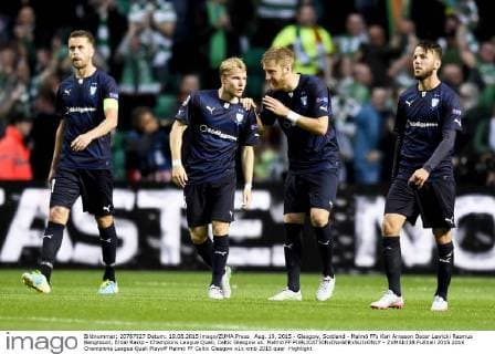 Aug. 19, 2015 - Glasgow, Scotland - Malmö FFs Kari Arnason Oscar Lewicki Rasmus Bengtsson, Erdal Rakip - Champions League Quali, Celtic Glasgow vs. Malmö FF  - ZUMAb138