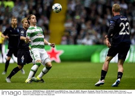 Aug. 19, 2015 - Glasgow, Scotland - Malmö FFs Oscar Lewicki, Stefan Johansen - Champions League Quali, Celtic Glasgow vs. Malmö FF - ZUMAb138