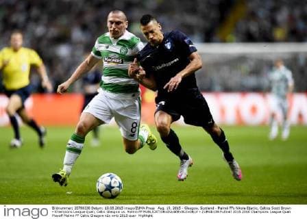 Aug. 19, 2015 - Glasgow, Scotland - Malmö FFs Nikola Djurjic, Celtics Scott Brown - Champions League Quali, Celtic Glasgow vs. Malmö FF  - ZUMAb138