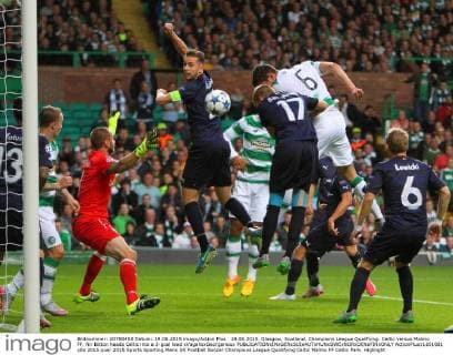 19.08.2015. Glasgow, Scotland. Champions League Qualifying. Celtic versus Malmo FF. Nir Bitton heads Celtic into a 2-goal lead xVagelisxGeorgarioux  ActionPlus11651081