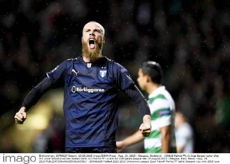 Aug. 19, 2015 - Glasgow, Skottland - 150819 Malmö FFs Jo Inge Berget jublar efter 3-2 under fotbollsmatchen mellan Celtic och Malmö FF i kvalet till Champions League den 19 augusti 2015 i Glasgow..Foto: News - Aug. 19, 2015 - ZUMAb138