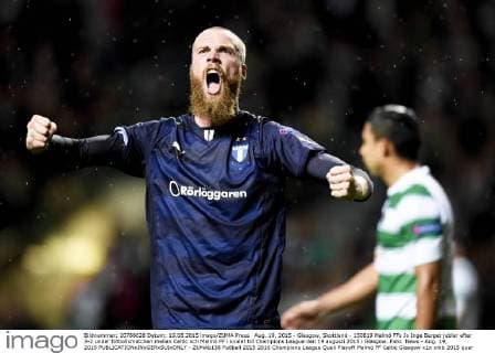 Aug. 19, 2015 - Glasgow, Skottland - 150819 Malmö FFs Jo Inge Berget jublar efter 3-2 under fotbollsmatchen mellan Celtic och Malmö FF i kvalet till Champions League den 19 augusti 2015 i Glasgow..Foto: News - Aug. 19, 2015 - ZUMAb138