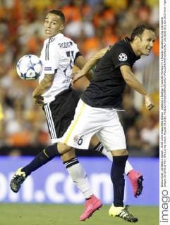 Valencia s Rodrigo (l) and AS Monaco FC s Ricardo Carvalho during Champions League 2015 2016 Play-Offs 1st leg match. August 19,2015.  (2015081911)