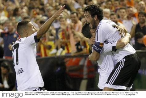 First leg of Champions League playoff match between FC Valencia and AS Monaco at the Mestalla stadium. In this picture, Parejo celebrates his goal. xAMPAROxSIMOx 