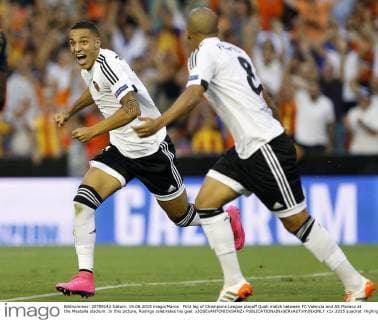 First leg of Champions League playoff Quali match between FC Valencia and AS Monaco at the Mestalla stadium. In this picture, Rodrigo celebrates his goal. xJOSExANTONIOxSANZx 