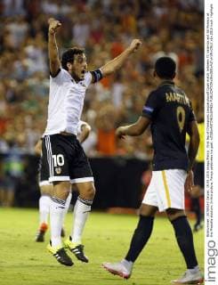 First leg of Champions League playoff Quali match between FC Valencia and AS Monaco at the Mestalla stadium. In this picture, Parejo celebrates his goal. xJOSExANTONIOxSANZx 