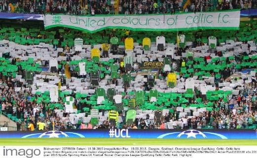 19.08.2015. Glasgow, Scotland. Champions League Qualifying. Celtic. Celtic fans group Green Brigade pre match display xVagelisxGeorgarioux  ActionPlus11651138