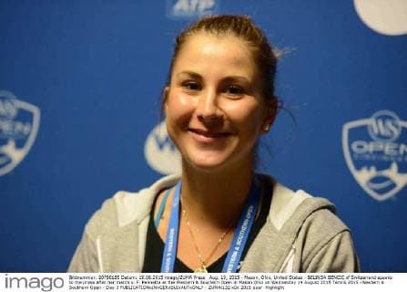 Aug. 19, 2015 - Mason, Ohio, United States - BELINDA BENCIC of Switzerland speaks to the press after her match v. F. Pennetta at the Western & Southern Open in Mason Ohio on Wednesday 19 August 2015 Tennis 2015 -Western & Southern Open - Day 3 - ZUMAl132