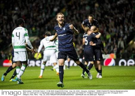 Aug. 19, 2015 - Glasgow, Skottland - 150819 Malmö FFs Rasmus Bengtsson jublar efter 3-2 malet genom Jo Inge Berget under fotbollsmatchen mellan Celtic och Malmö FF i kvalet till Champions League den 19 augusti 2015 i Glasgow..Foto: News - Aug. 19, 2015  - ZUMAb138