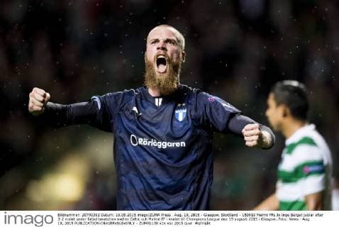 Aug. 19, 2015 - Glasgow, Skottland - 150819 Malmö FFs Jo Inge Berget jublar efter 3-2 malet under fotbollsmatchen mellan Celtic och Malmö FF i kvalet till Champions League den 19 augusti 2015 i Glasgow..Foto: News - Aug. 19, 2015  - ZUMAb138