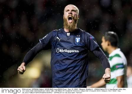 Aug. 19, 2015 - Glasgow, Skottland - 150819 Malmö FFs Jo Inge Berget jublar efter 3-2 malet under fotbollsmatchen mellan Celtic och Malmö FF i kvalet till Champions League den 19 augusti 2015 i Glasgow..Foto: News - Aug. 19, 2015  - ZUMAb138