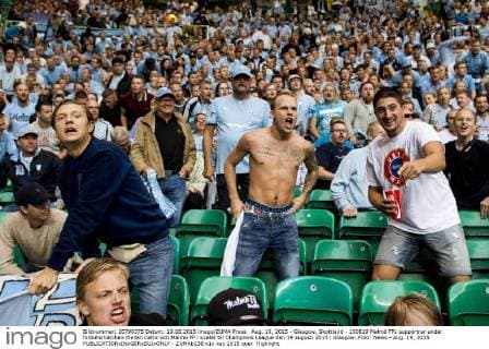 Aug. 19, 2015 - Glasgow, Skottland - 150819 Malmö FFs supportrar under fotbollsmatchen mellan Celtic och Malmö FF i kvalet till Champions League den 19 augusti 2015 i Glasgow..Foto: News - Aug. 19, 2015  - ZUMAb138