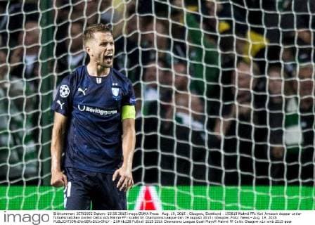 Aug. 19, 2015 - Glasgow, Skottland - 150819 Malmö FFs Kari Arnason deppar under fotbollsmatchen mellan Celtic och Malmö FF i kvalet till Champions League den 19 augusti 2015 i Glasgow..Foto: News - Aug. 19, 2015 - ZUMAb138