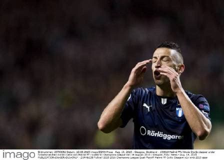 Aug. 19, 2015 - Glasgow, Skottland - 150819 Malmö FFs Nikola Djurjic deppar under fotbollsmatchen mellan Celtic och Malmö FF i kvalet till Champions League den 19 augusti 2015 i Glasgow..Foto: News - Aug. 19, 2015 - ZUMAb138