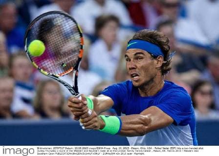 Aug. 20, 2015 - Mason, Ohio, USA - Rafael Nadal (ESP) hits a two-handed shot during Thursday s round of the Western and Southern Open at at the Lindner Family Tennis Center , Mason, Oh. Tennis 2015 - Western And Southern Open - ZUMAs304
