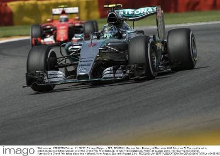 - SPA, BELGIUM: German Nico Rosberg of Mercedes AMG Petronas F1 Team pictured in action during a practice session on at the Grand Prix F1 of Belgium, in Spa-Francorchamps, Friday 21 August 2015. The Spa-Francorchamps Formula One Grand Prix takes place this weekend, from August 21st until August 23rd. NICOLASxLAMBERT  x04683887x