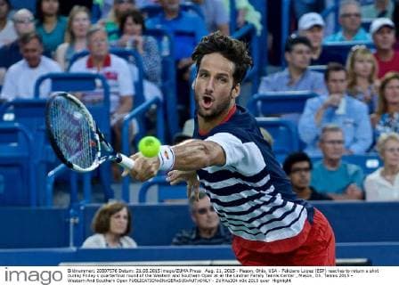 Aug. 21, 2015 - Mason, Ohio, USA - Feliciano Lopez (ESP) reaches to return a shot during Friday s quarterfinal round of the Western and Southern Open at at the Lindner Family Tennis Center , Mason, Oh. Tennis 2015 - Western And Southern Open - ZUMAs304