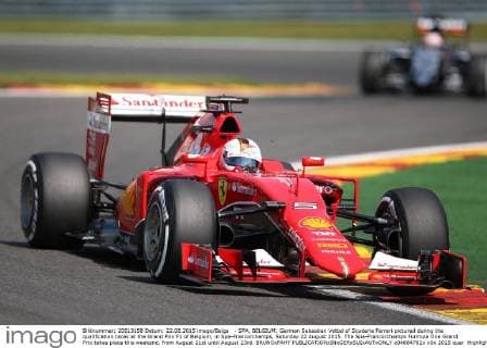 - SPA, BELGIUM: German Sebastian Vettel of Scuderia Ferrari pictured during the qualification races at the Grand Prix F1 of Belgium, in Spa-Francorchamps, Saturday 22 August 2015. The Spa-Francorchamps Formula One Grand Prix takes place this weekend, from August 21st until August 23rd. BRUNOxFAHY  x04684702x