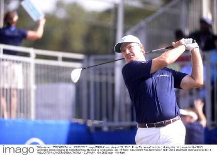 August 22, 2015: Ernie Els tees off on hole 1 during the third round of the 2015 Wyndham Championship at Sedgefield Country Club in Greensboro, NC. PJ Ward-Brown CSM PGA Golf Herren Golf: 2015 Wyndham Championship day 3 - ZUMAc04_