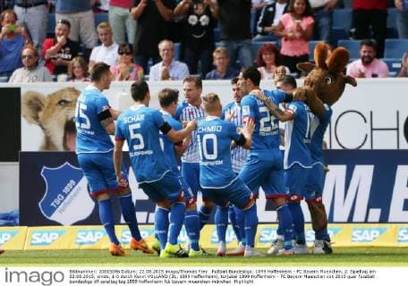 Fußball Bundesliga: 1899 Hoffenheim - FC Bayern Muenchen, 2. Spieltag am 22.08.2015, xmdx, 1-0 durch Kevin VOLLAND (31, 1899 Hoffenheim), torjubel 1899 Hoffenheim - FC Bayern Muenchen