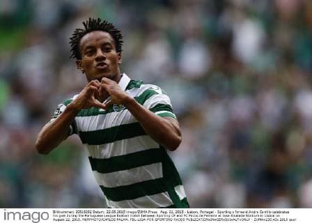 Aug. 22, 2015 - Lisbon, Portugal - Sporting s forward Andre Carrillo celebrates his goal during the Portuguese League football match between Sporting CP and FC Pacos de Ferreira at Jose Alvalade Stadium in Lisbon on August 22, 2015. NURPHOTO CARLOS PALMA. FBL-LIGA-POR-SPORTING-PACOS - ZUMAn230