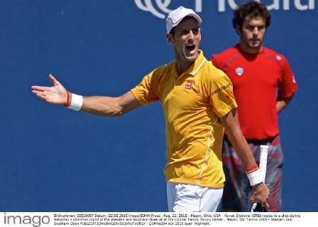 Aug. 22, 2015 - Mason, Ohio, USA - Novak Djokovic (SRB) reacts to a shot during Saturday s semifinal round of the Western and Southern Open at at the Lindner Family Tennis Center , Mason, Oh. Tennis 2015 - Western And Southern Open - ZUMAs304