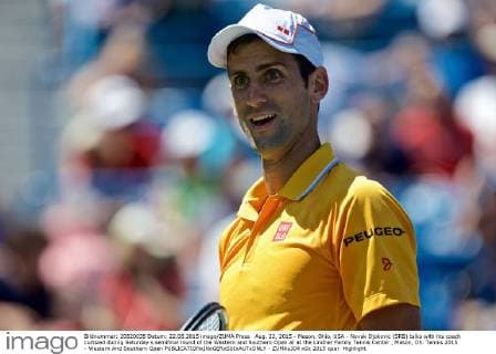 Aug. 22, 2015 - Mason, Ohio, USA - Novak Djokovic (SRB) talks with his coach curtsied during Saturday s semifinal round of the Western and Southern Open at at the Lindner Family Tennis Center , Mason, Oh. Tennis 2015 - Western And Southern Open - ZUMAs304