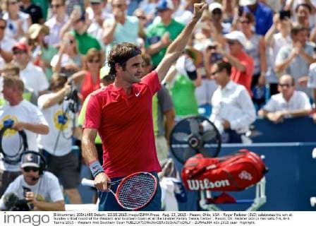 Aug. 23, 2015 - Mason, Ohio, USA - Roger Federer (SUI) celebrates his win at Sunday s final round of the Western and Southern Open at at the Lindner Family Tennis Center , Mason, Oh. Federer won in two sets 7-6, 6-3. Tennis 2015 - Western And Southern Open - ZUMAs304