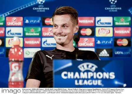 Aktuell Fußball, Champions League Qualifikation, Malmö FF Pressekonferenz Aug. 24, 2015 - Malmö, Sverige - 150824 Malmö FFs Markus Rosenberg during press conference of Malmö FF for the Champions League Playoff match.  - ZUMAb138